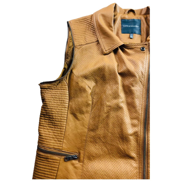 Kate & Mallory Womens Sleeveless Faux Leather Full Zip Vest Jacket Brown Large - Picture 3 of 9